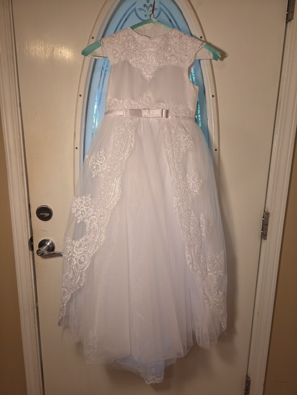 Girl's 1st Communion Dress With Bow and Gloves